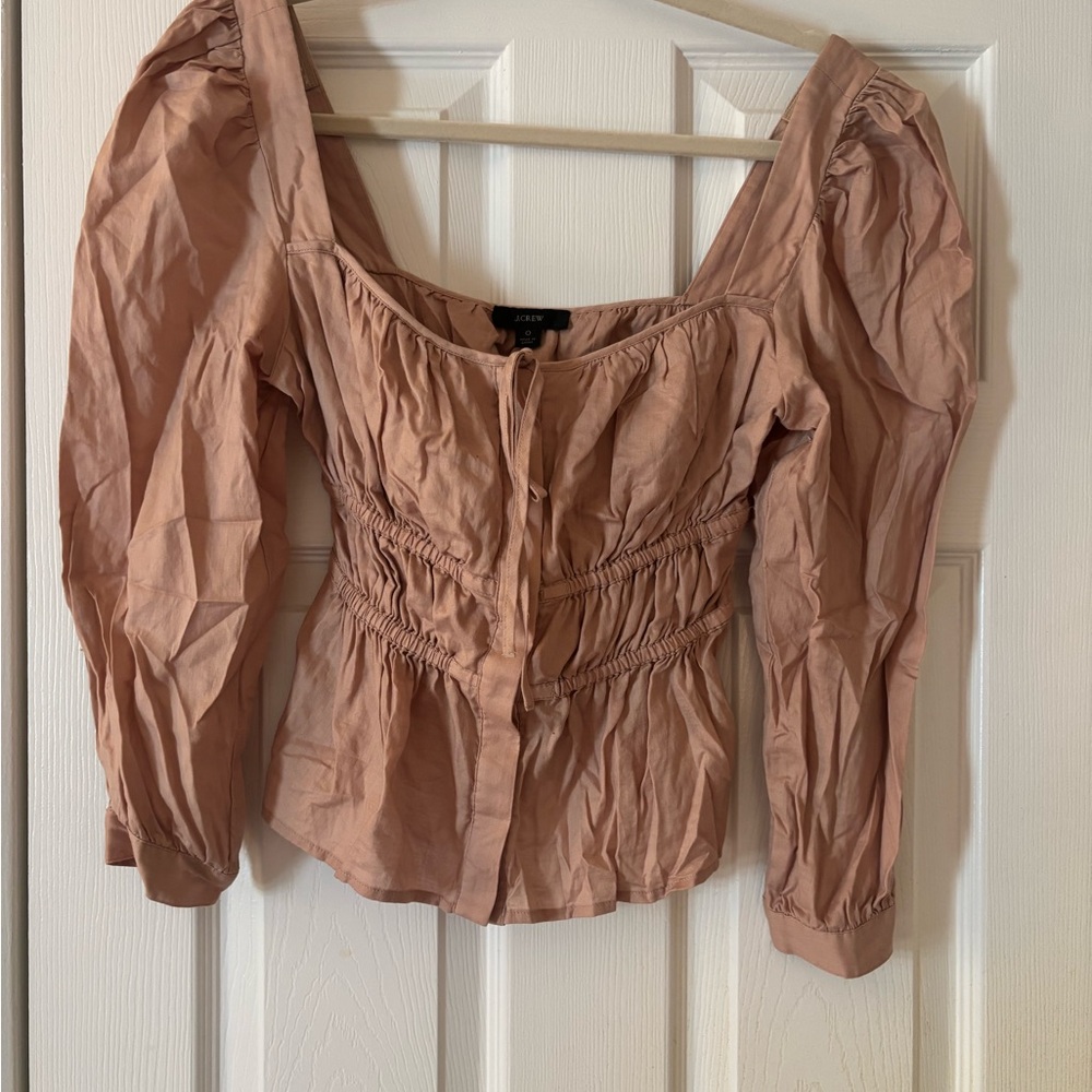 J. Crew Pink Puff Sleeve Smocked Blouse NWOT